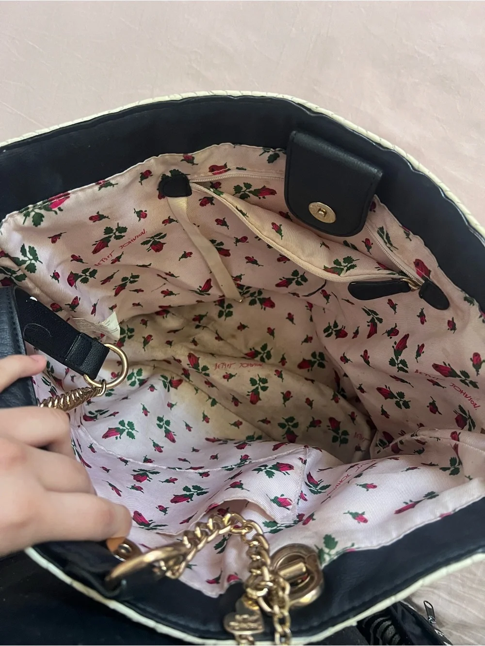 Betsey Johnson Seashell Cream Quilted Tote with Gold Hardware